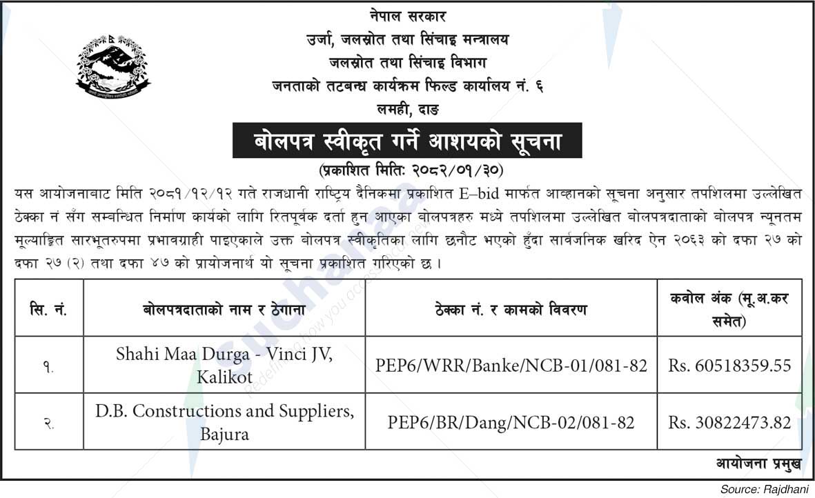 People's Embankment Program Field Office No. 6 Lamhi, Dang