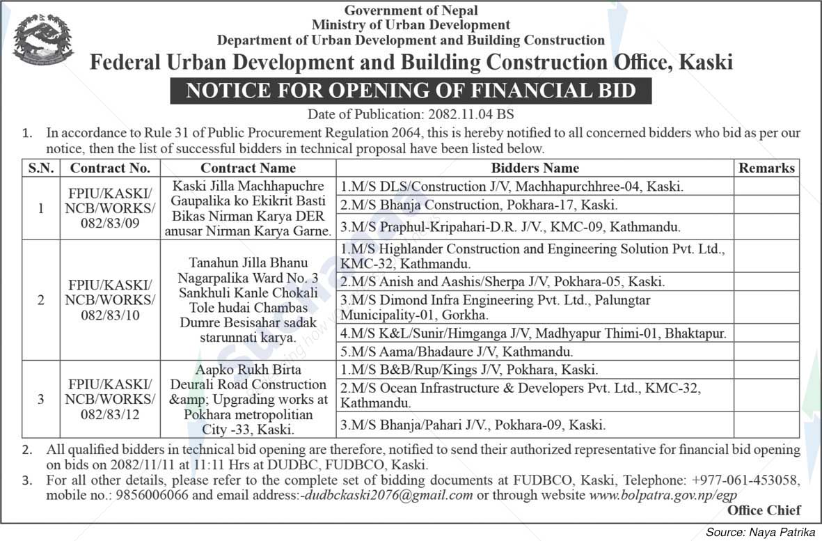 Federal Urban Development and Building Construction Office, Kaski