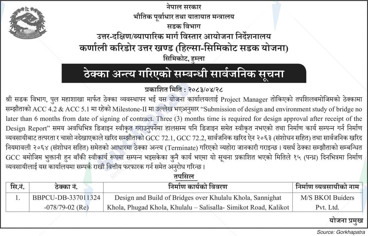 Karnali Corridor North Section (Hilsa-Simikot Road Project)