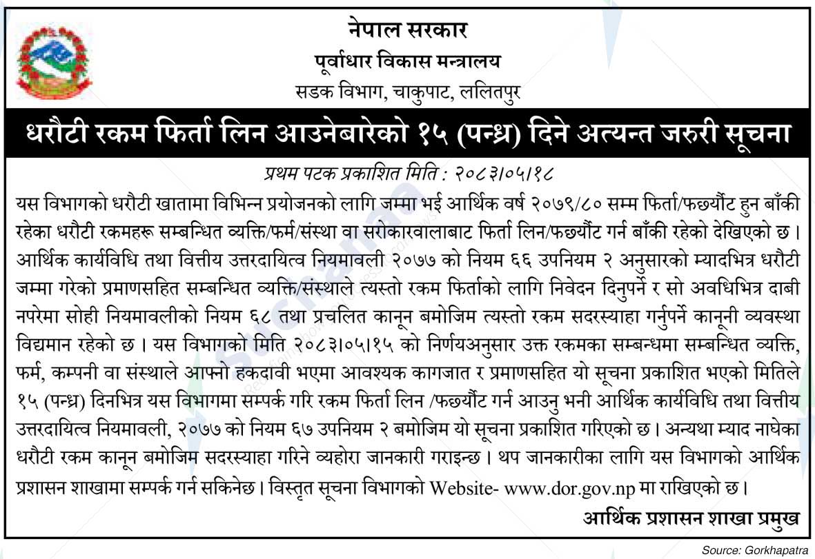 Department of Roads, Lalitpur