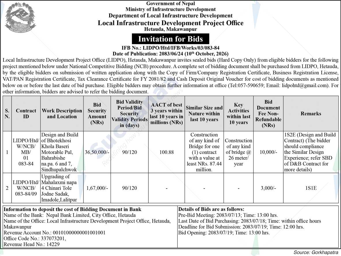 Local Infrastructure Development Project Office (LIDPO), Hetauda
