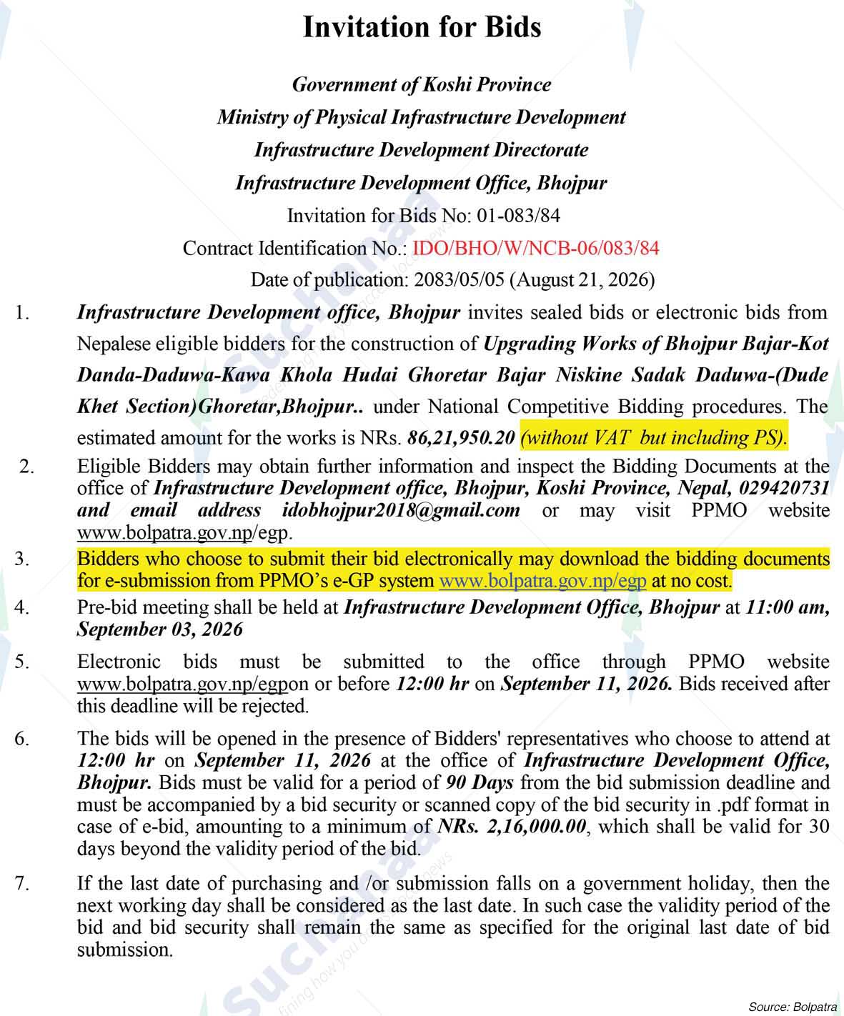 Infrastructure Development Office, Bhojpur