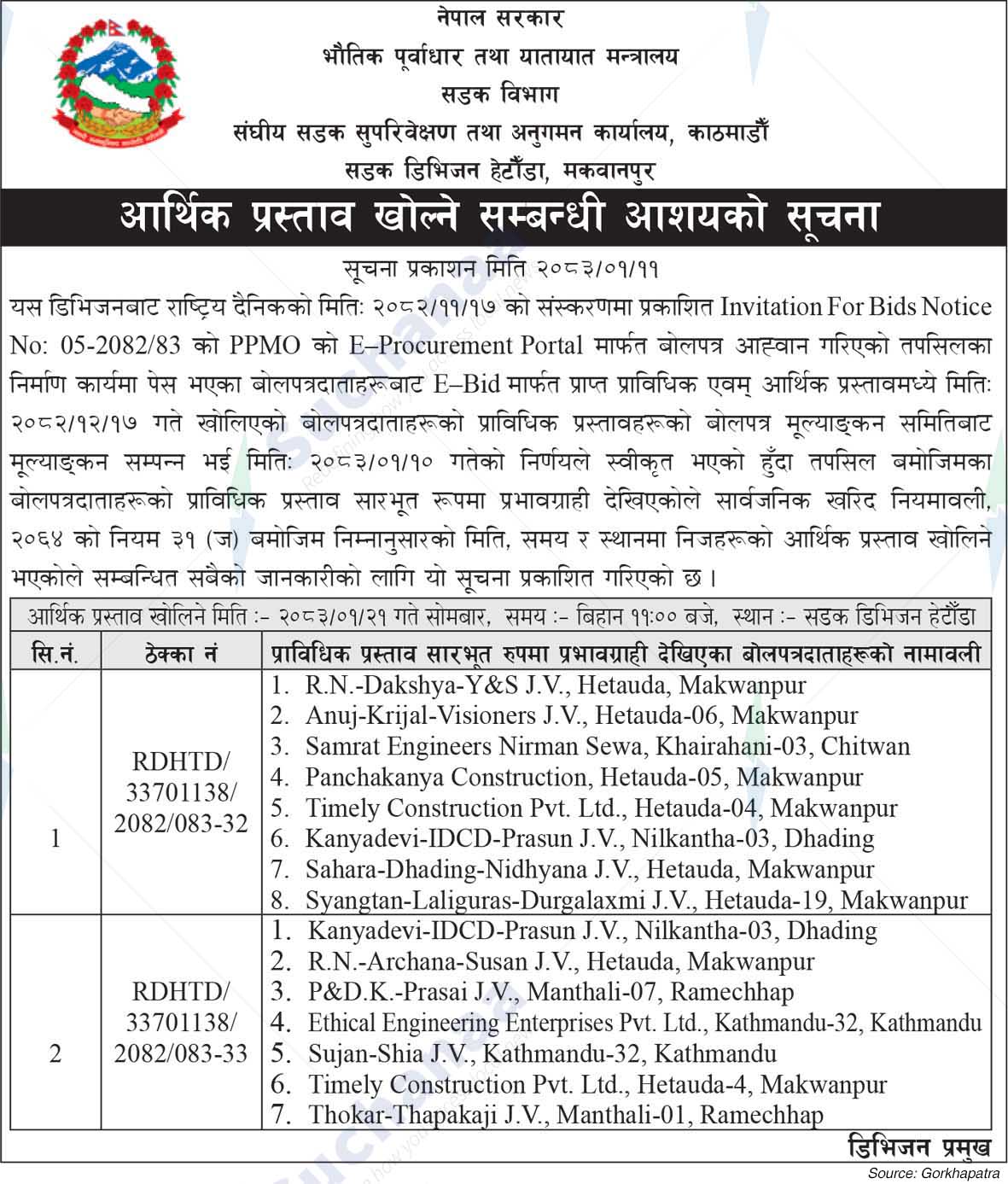 Road Division, Hetauda