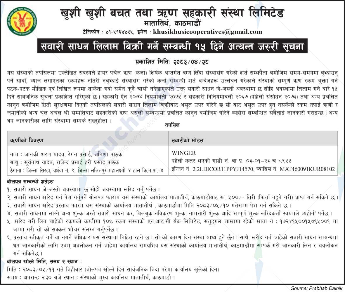 Khushi Khushi Saving and Credit Cooperative Ltd.