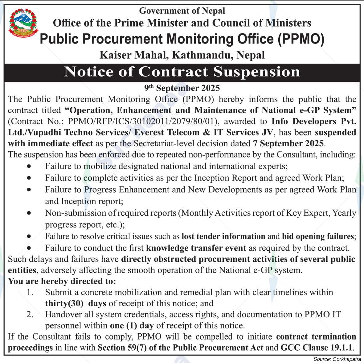 Public Procurement Monitoring Office (PPMO)