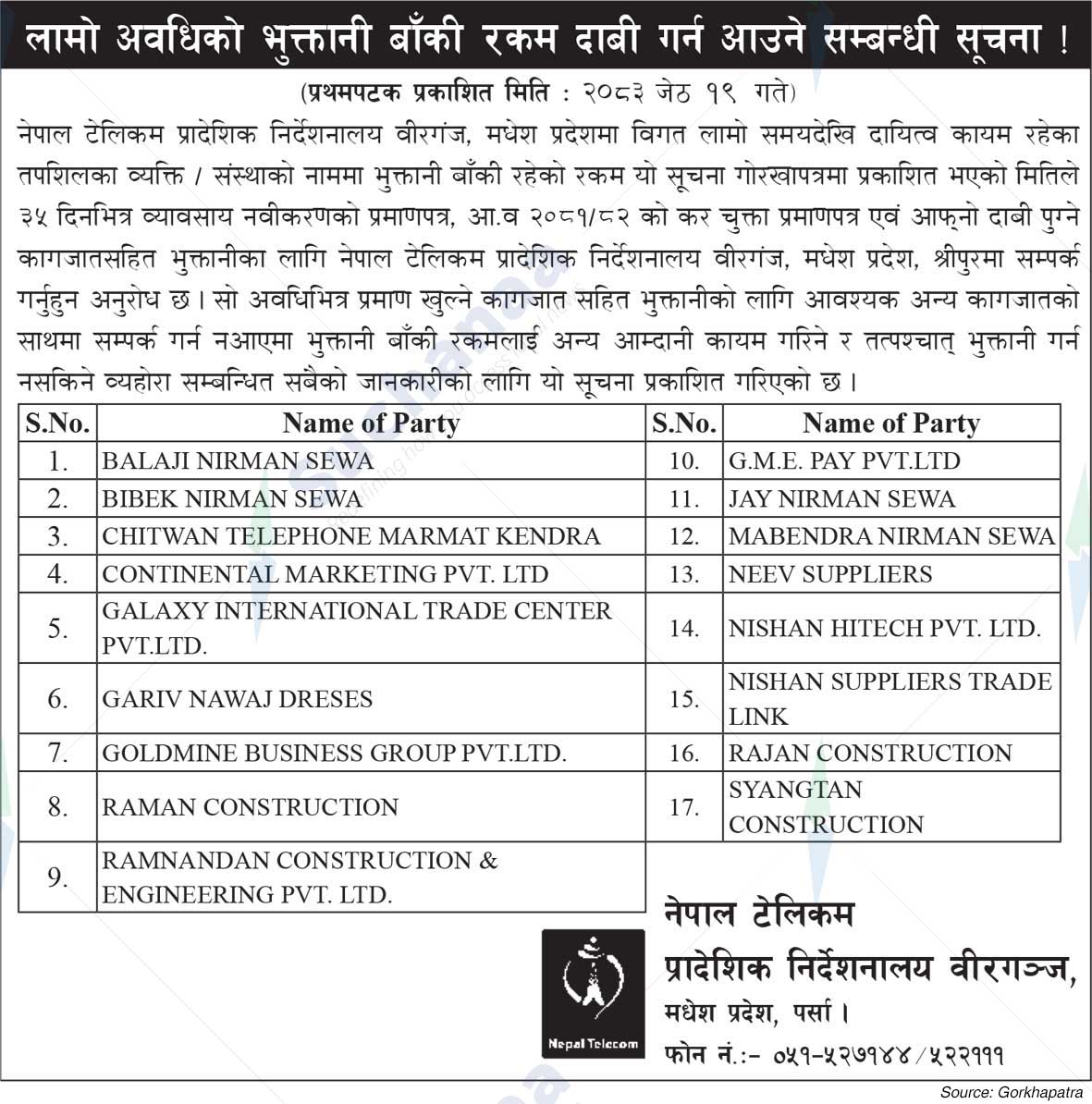 Nepal Doorsanchar Company Limited (NTC)
