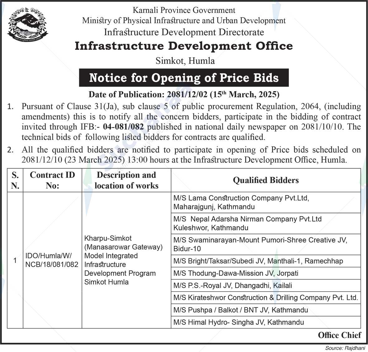 Infrastructure Development Office