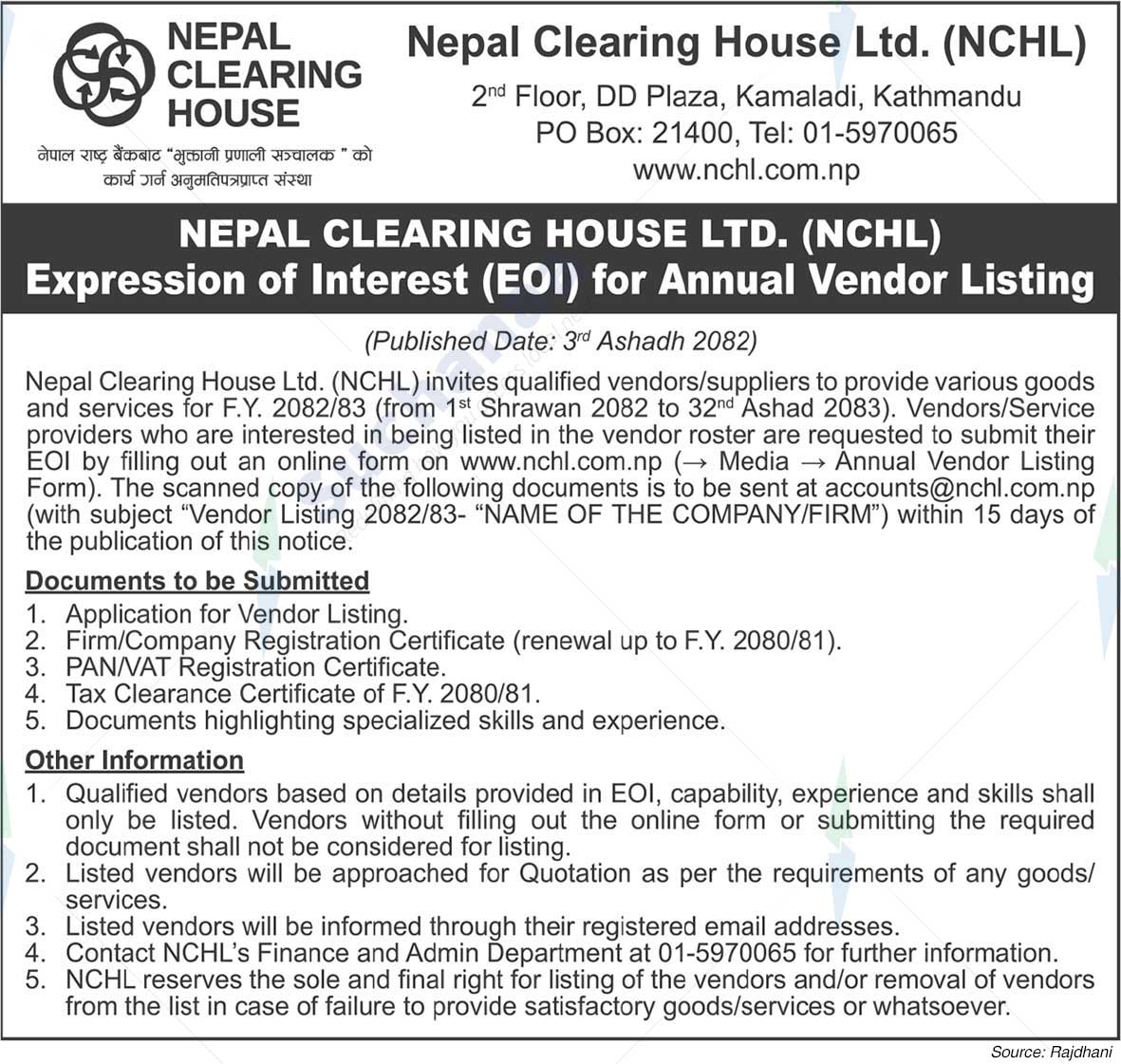 Nepal Clearing House Ltd. (NCHL)