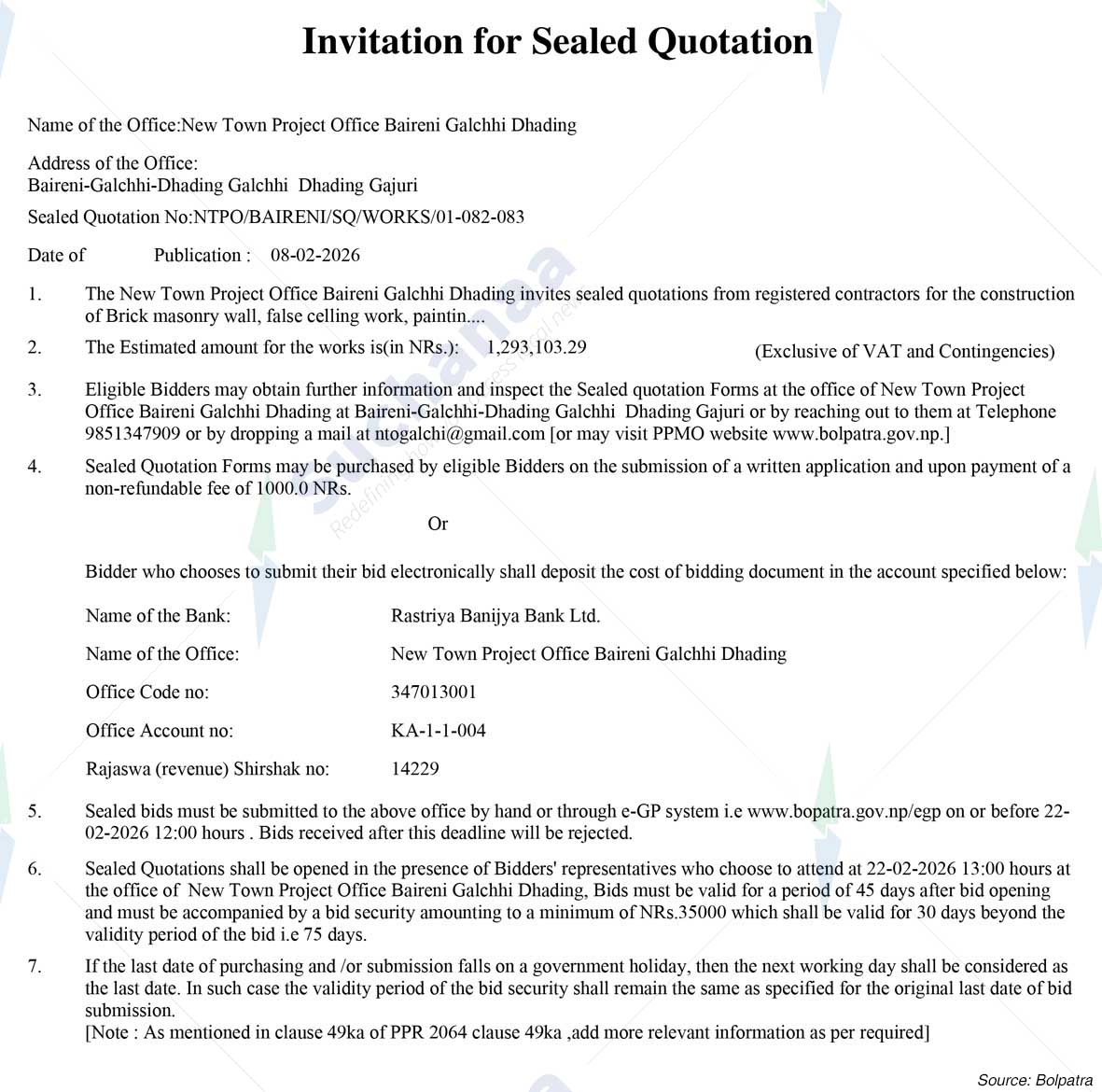 New Town Project Office Baireni Galchhi Dhading