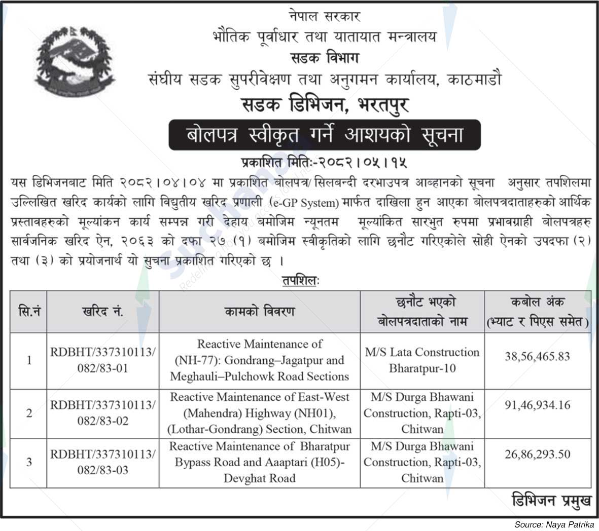 Road Division, Bharatpur