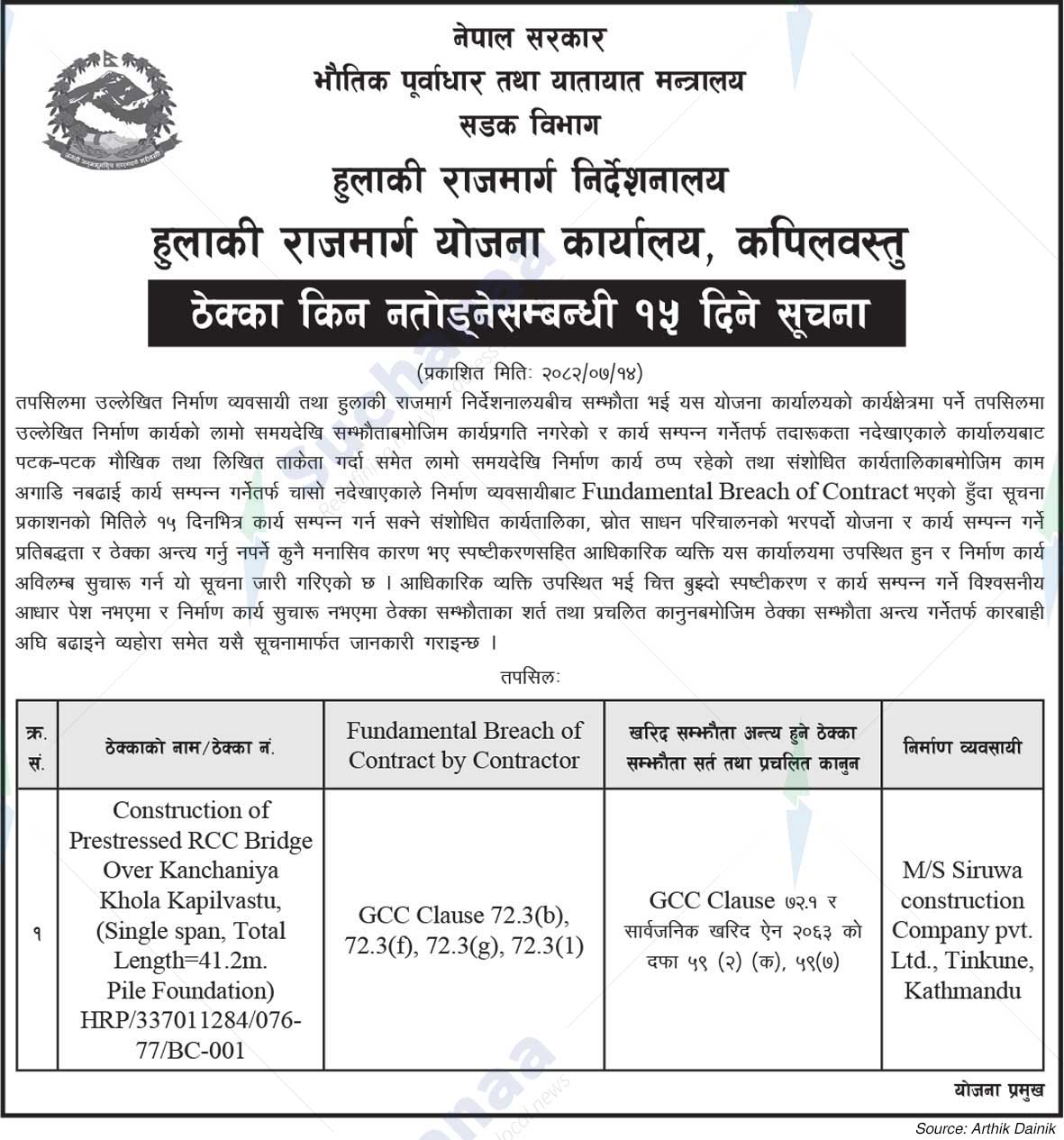 Postal Highways Planning Office, Kapilvastu