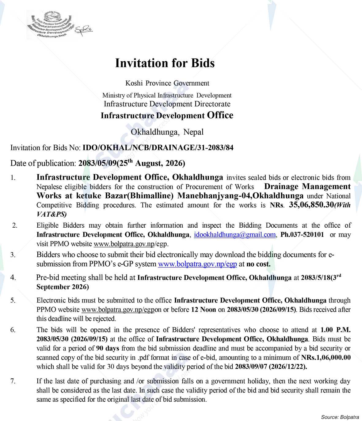 Infrastructure Development Office (IDO), Okhaldhunga