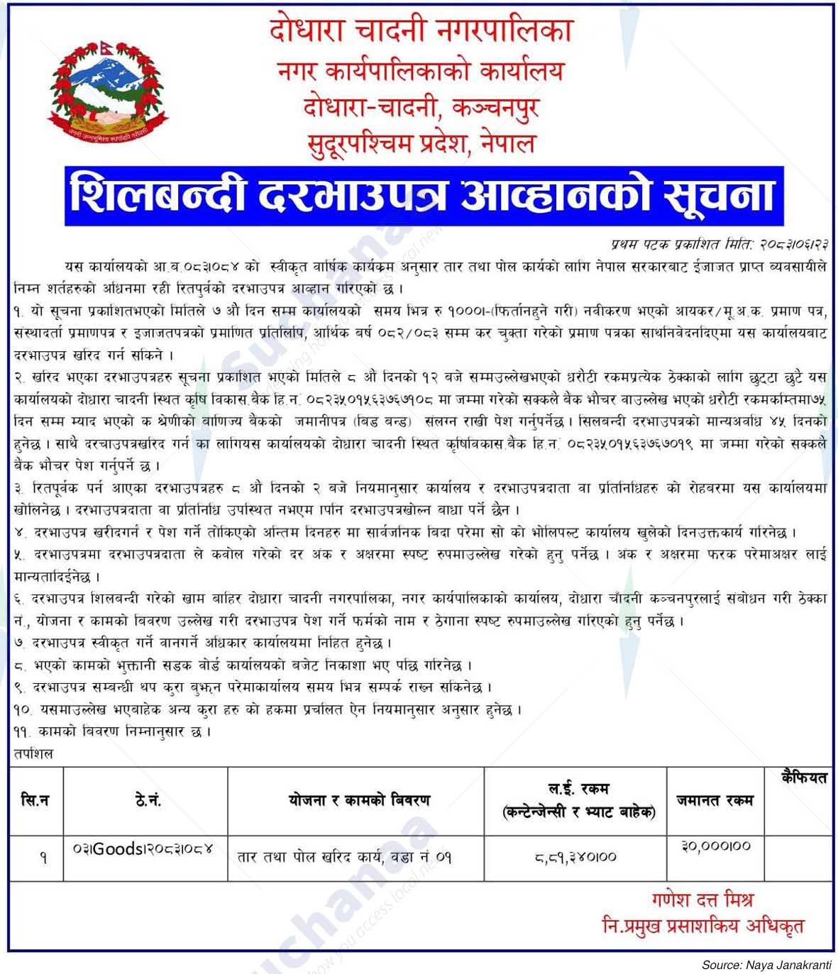 Dodhara Chandani Municipality