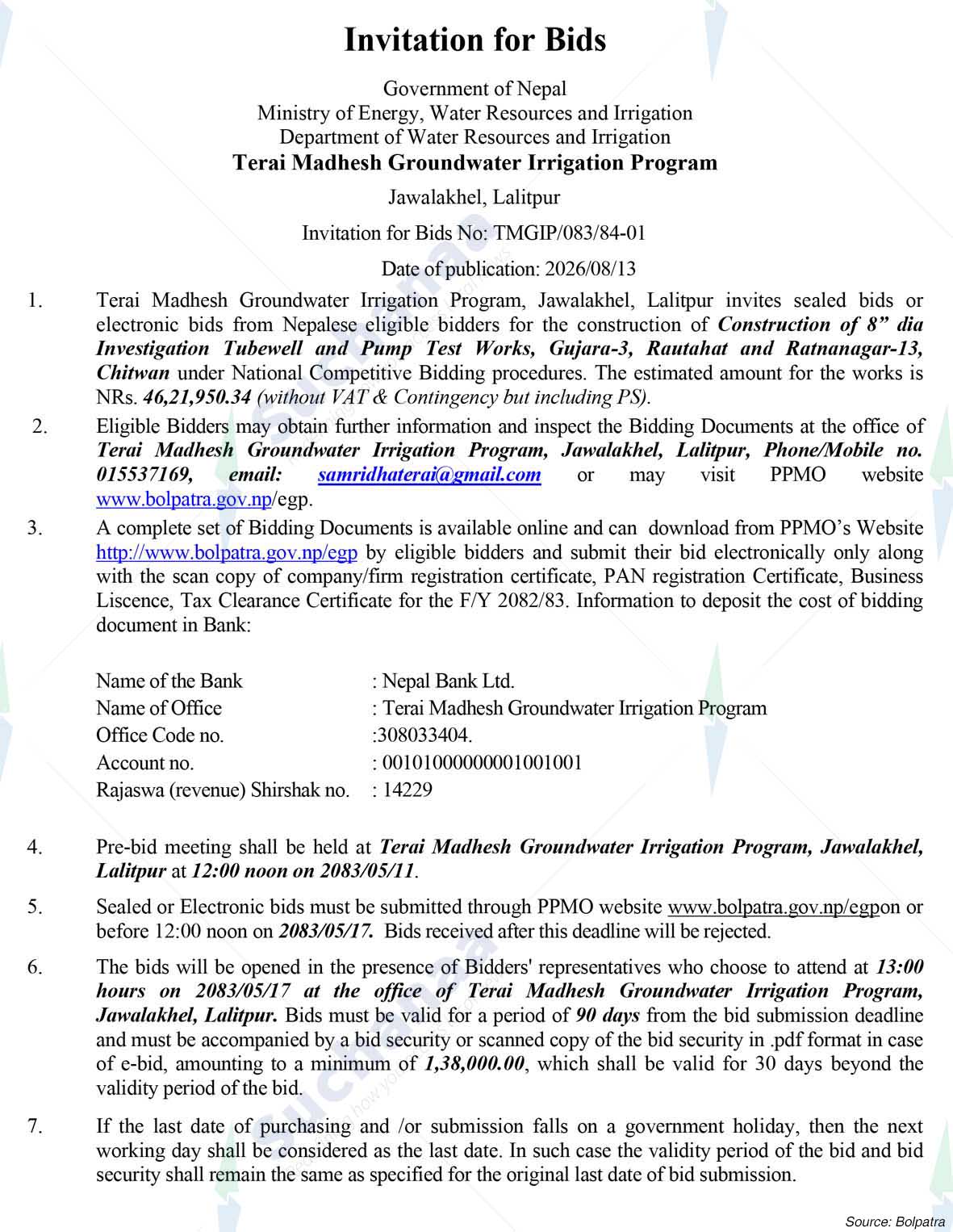 Terai Madhesh Groundwater Irrigation Program, Jawalakhel