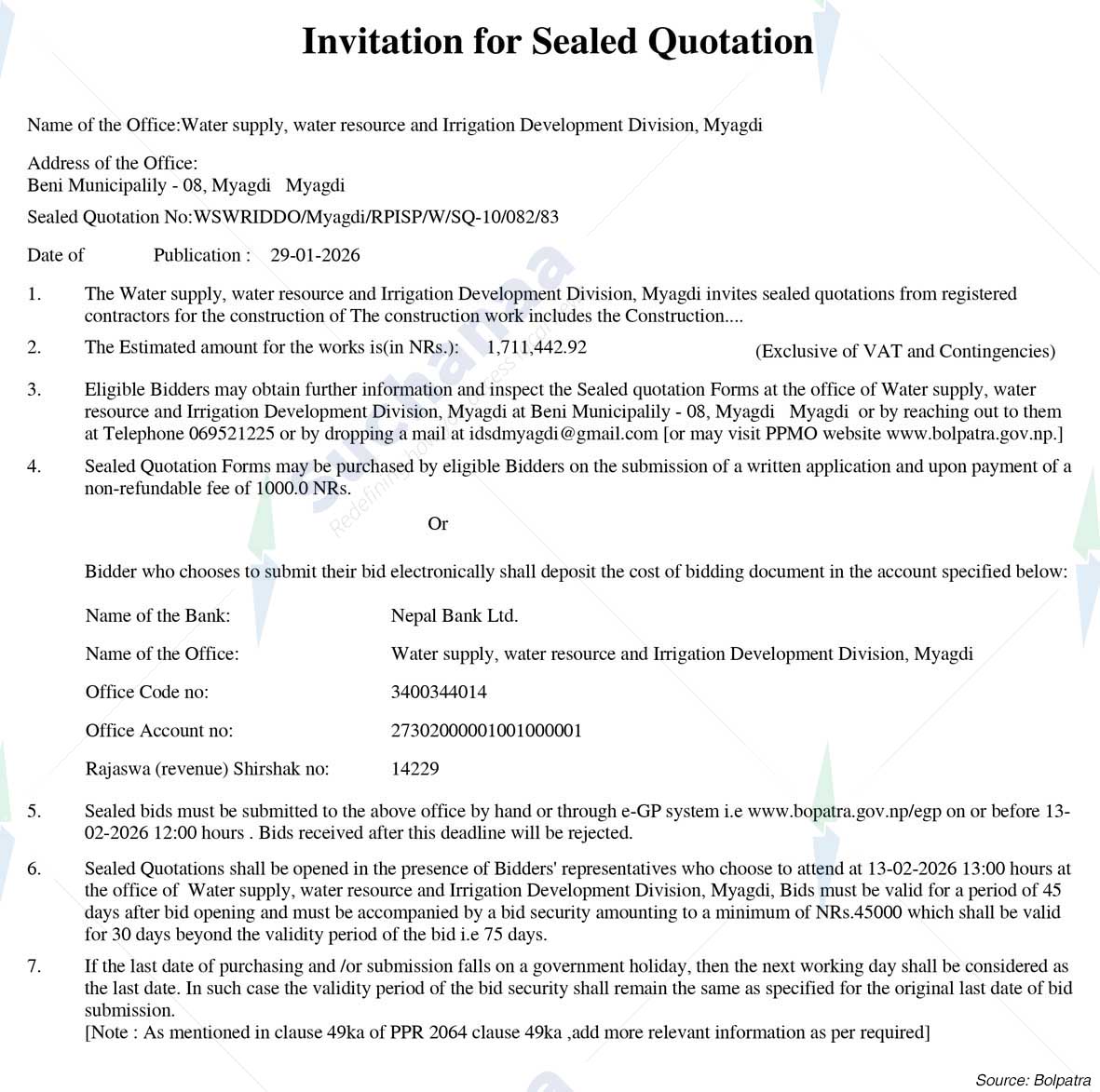 Water supply, water resource and Irrigation Development Division, Myagdi