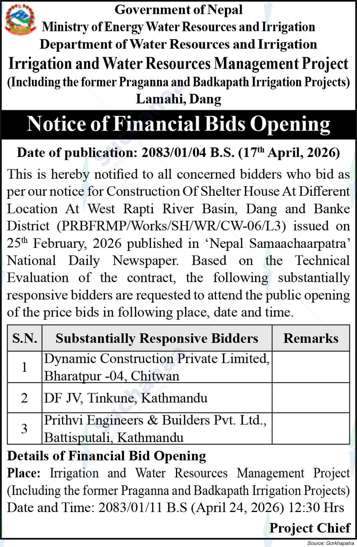 Irrigation and Water Resources Management Project, Lamahi, Dang