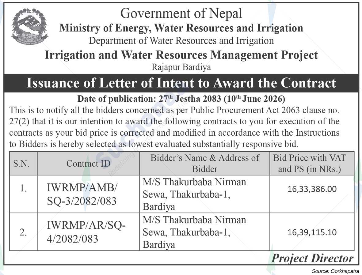 Irrigation and Water Resources Management Project, Rajapur, Bardiya