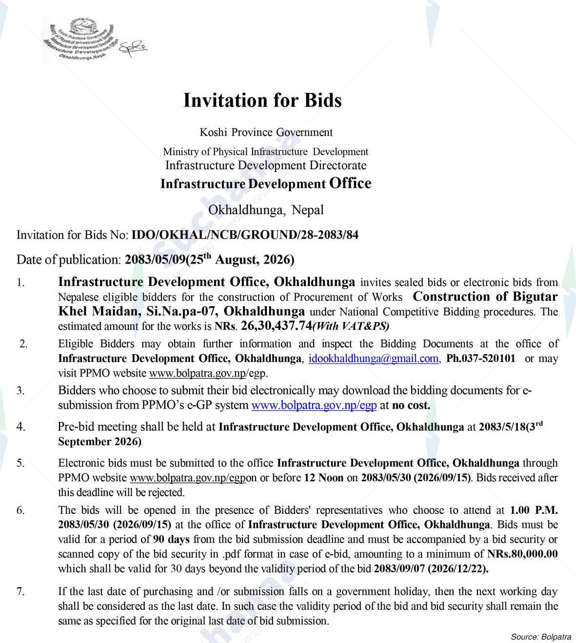 Infrastructure Development Office (IDO), Okhaldhunga