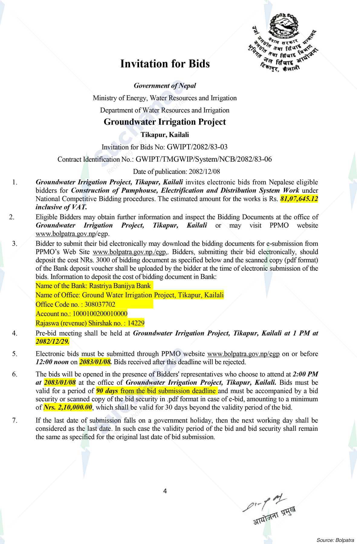 Groundwater Irrigation Project (GWIP), Tikapur, Kailali