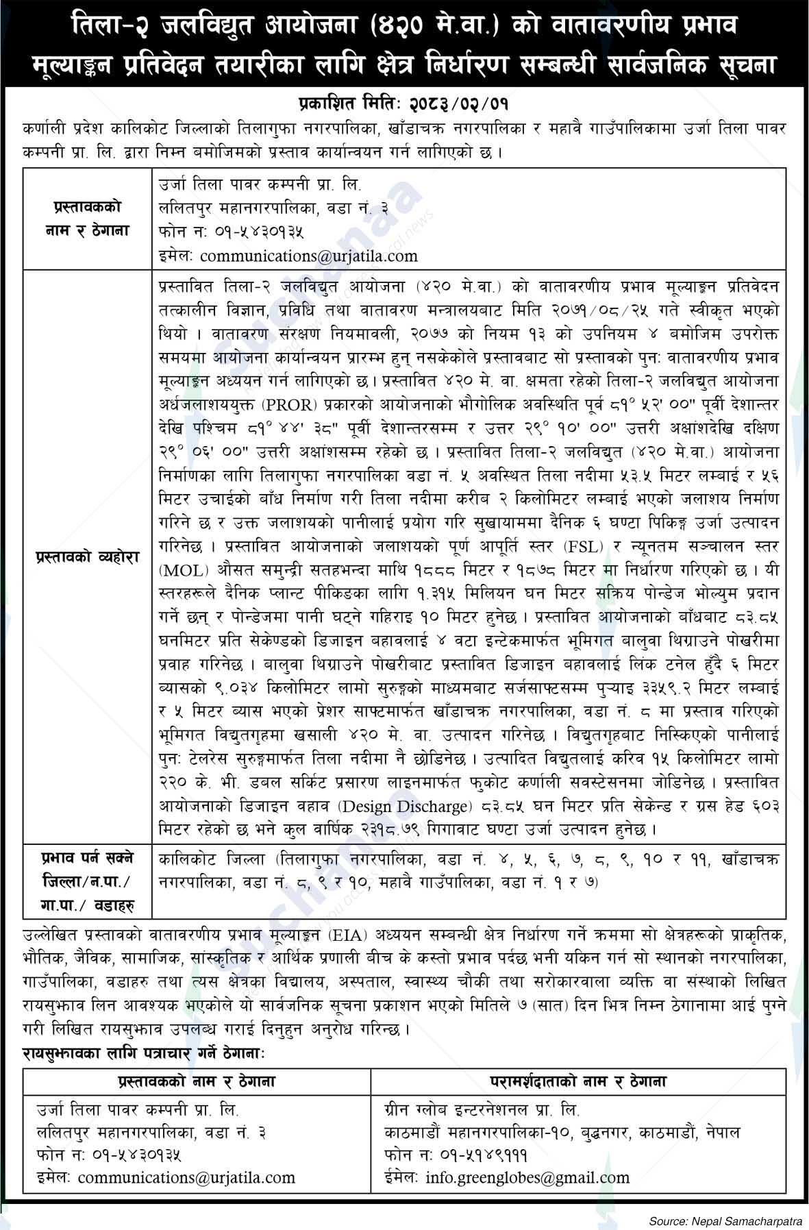 Urja Tila Power Company Pvt. Ltd., Lalitpur