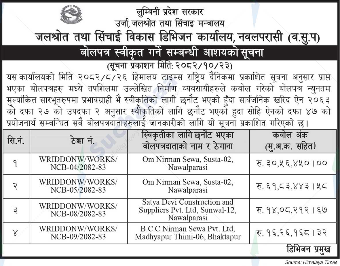 Water Resources and Irrigation Development Division Office, Nawalparasi (W.S.P.)