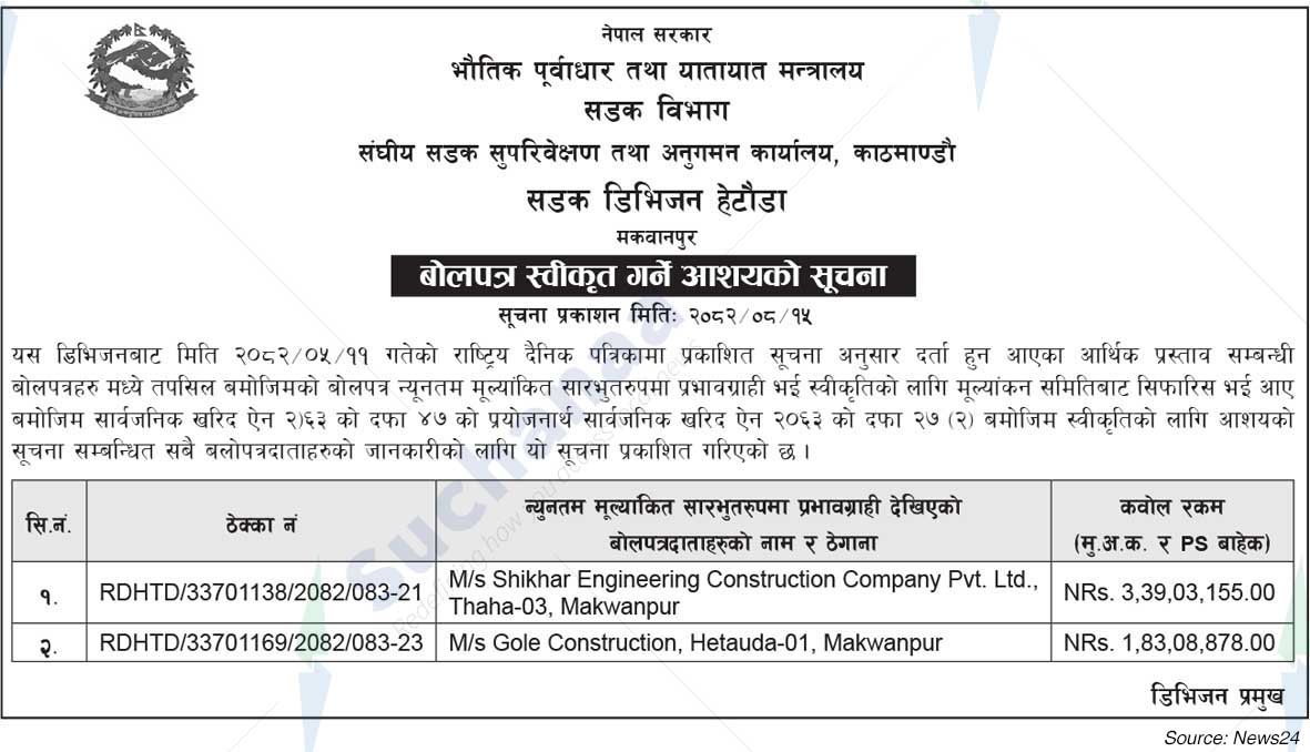 Road Division, Hetauda