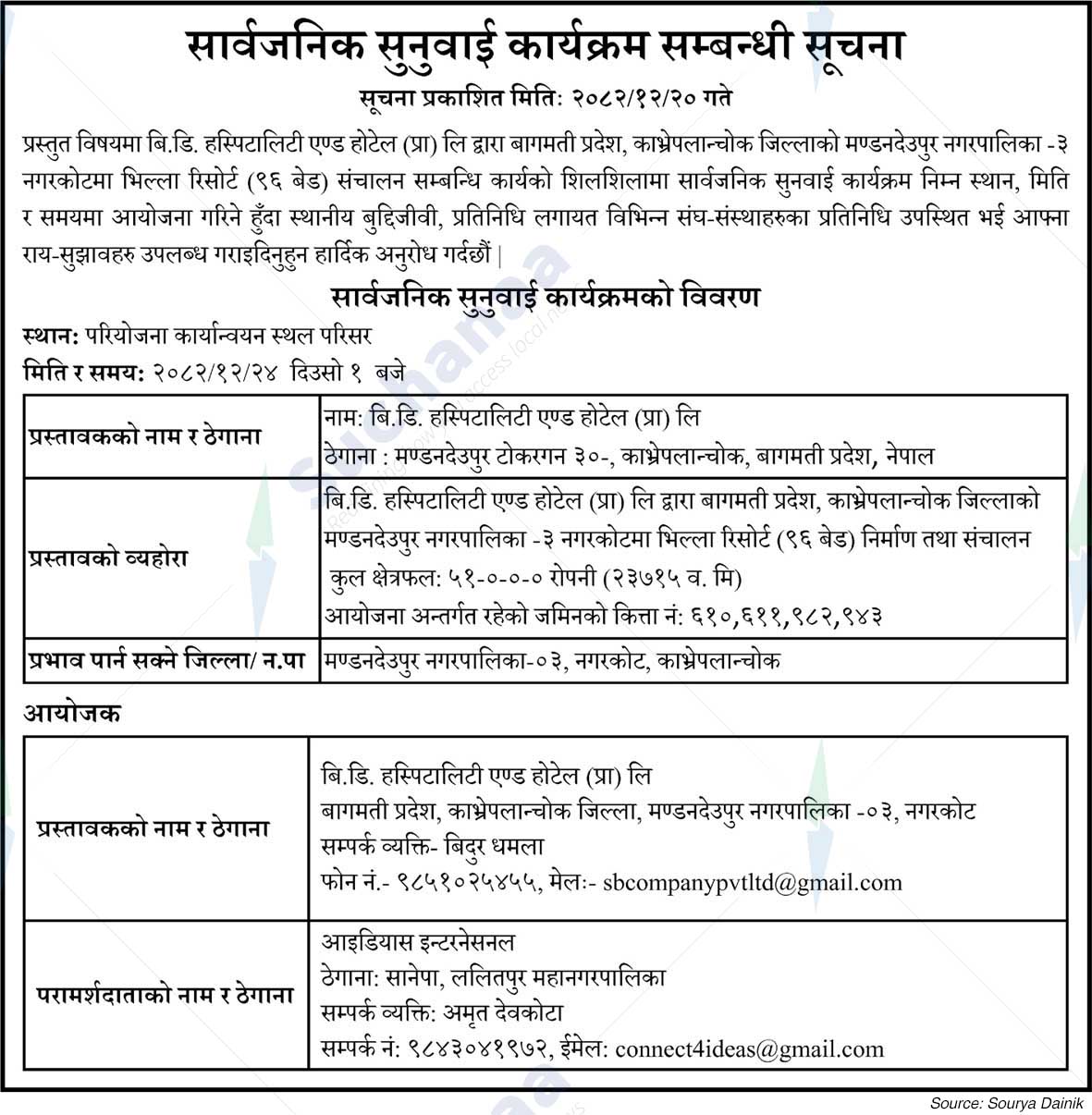 B.D. Hospitality and Hotels (Pvt) Ltd., Nagarkot