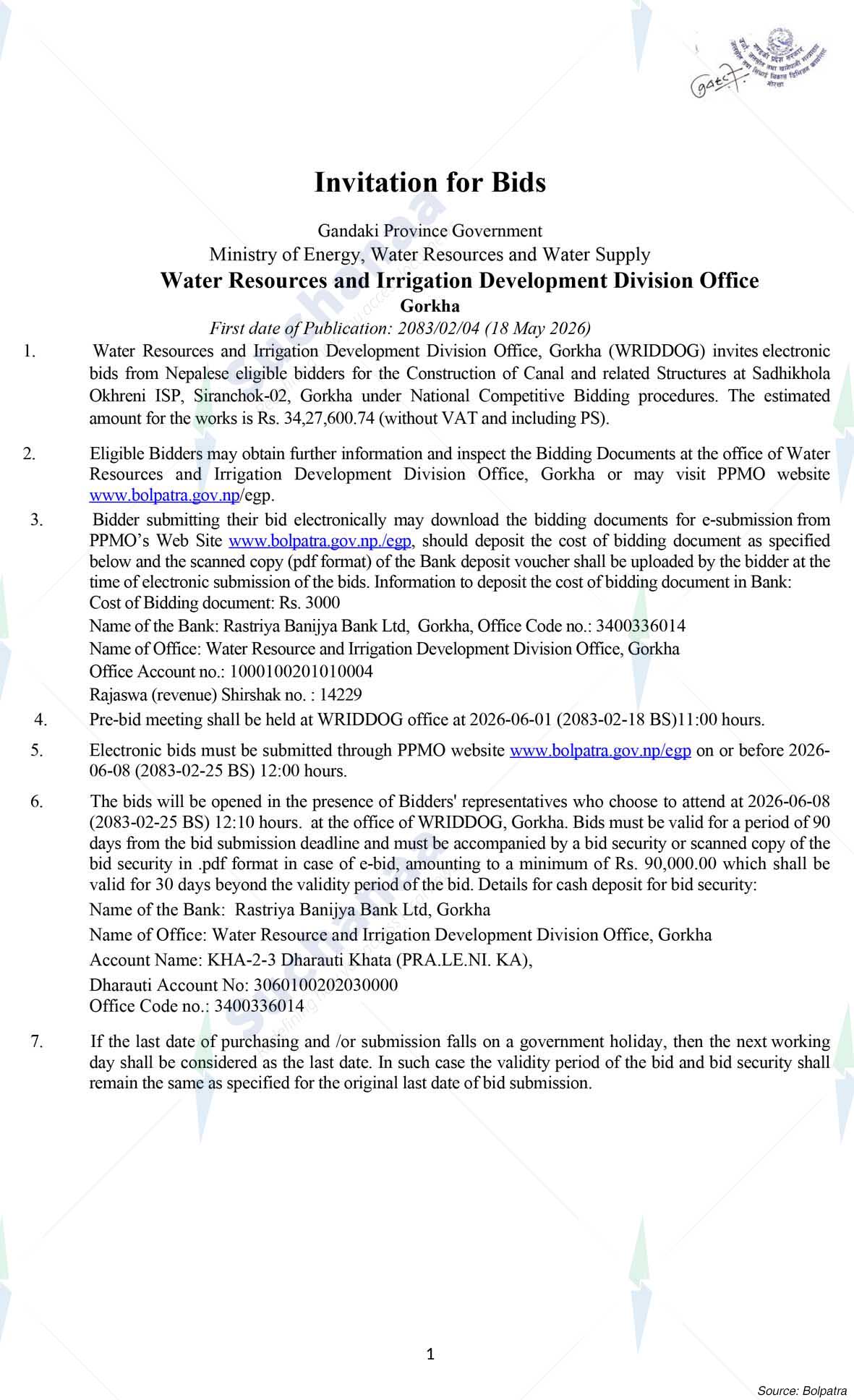 Water Resource and Irrigation Development Division Office, Gorkha,