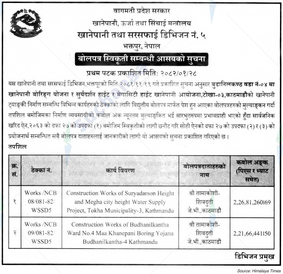 Water and Sanitation Division No. 5, Bhaktapur