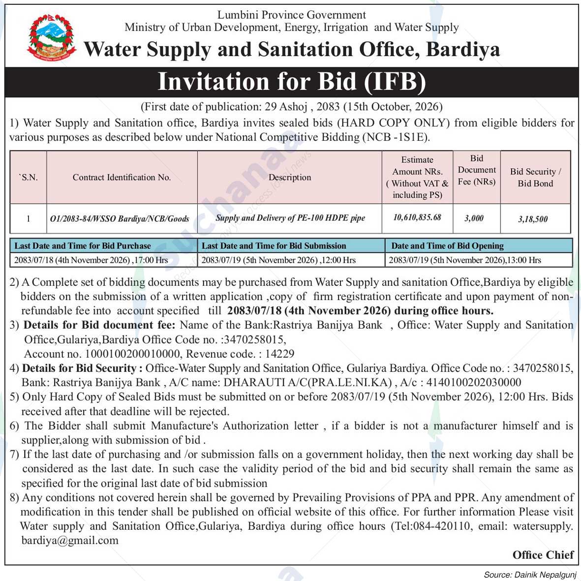 Water Supply and Sanitation Office, Bardiya
