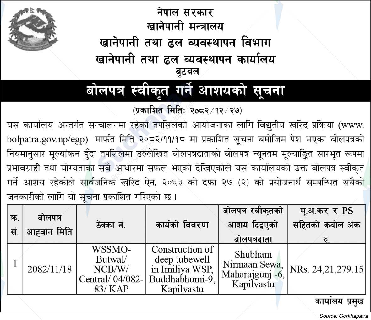 Water Supply and Sewerage Management Office, Butwal