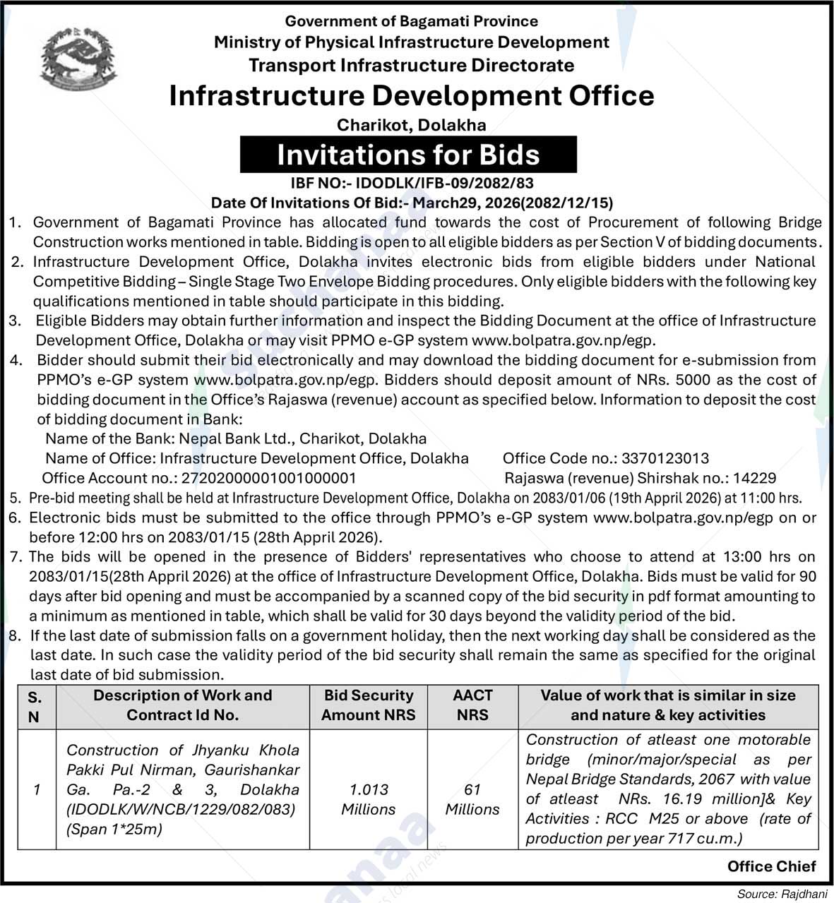 Infrastructure Development Office, Charikot, Dolakha
