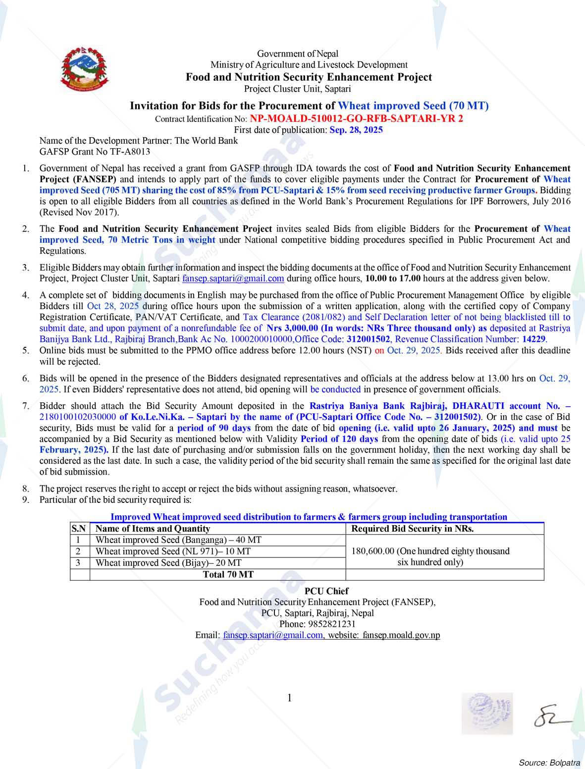 Food and Nutrition Security Enhancement Project