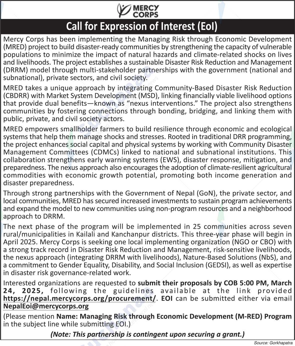Managing Risk through Economic Development (M-RED) Program i