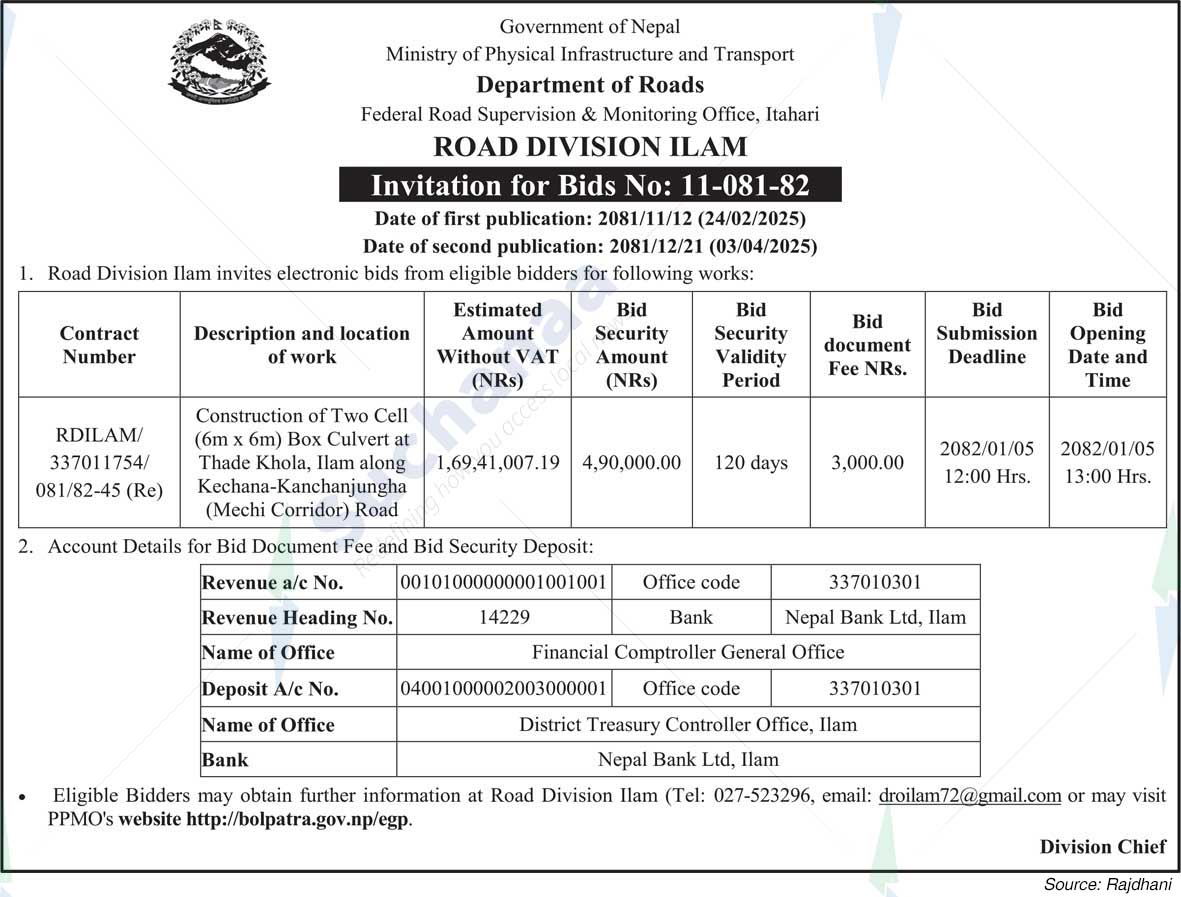 Road Division, Ilam