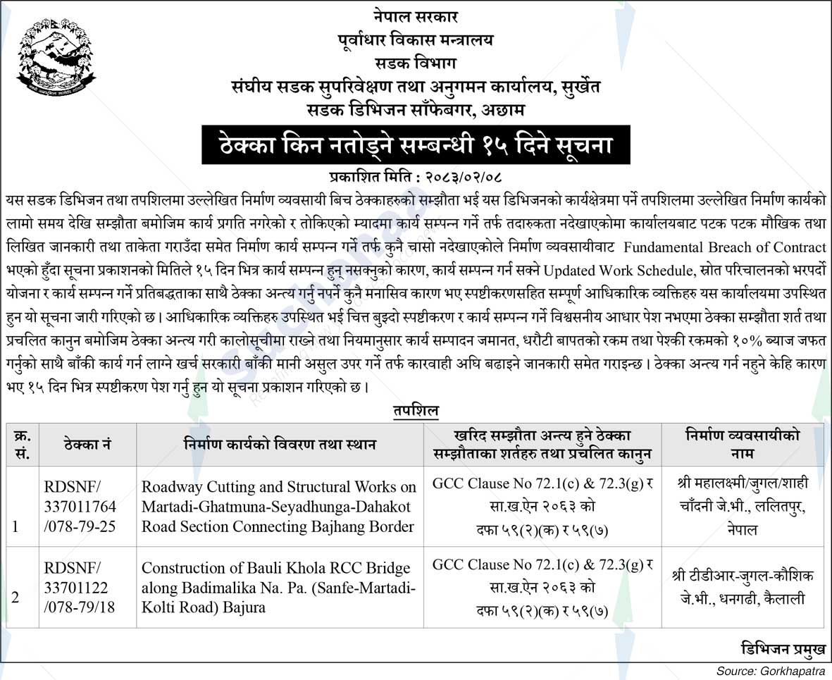 Road Division, Sanfebagar, Achham