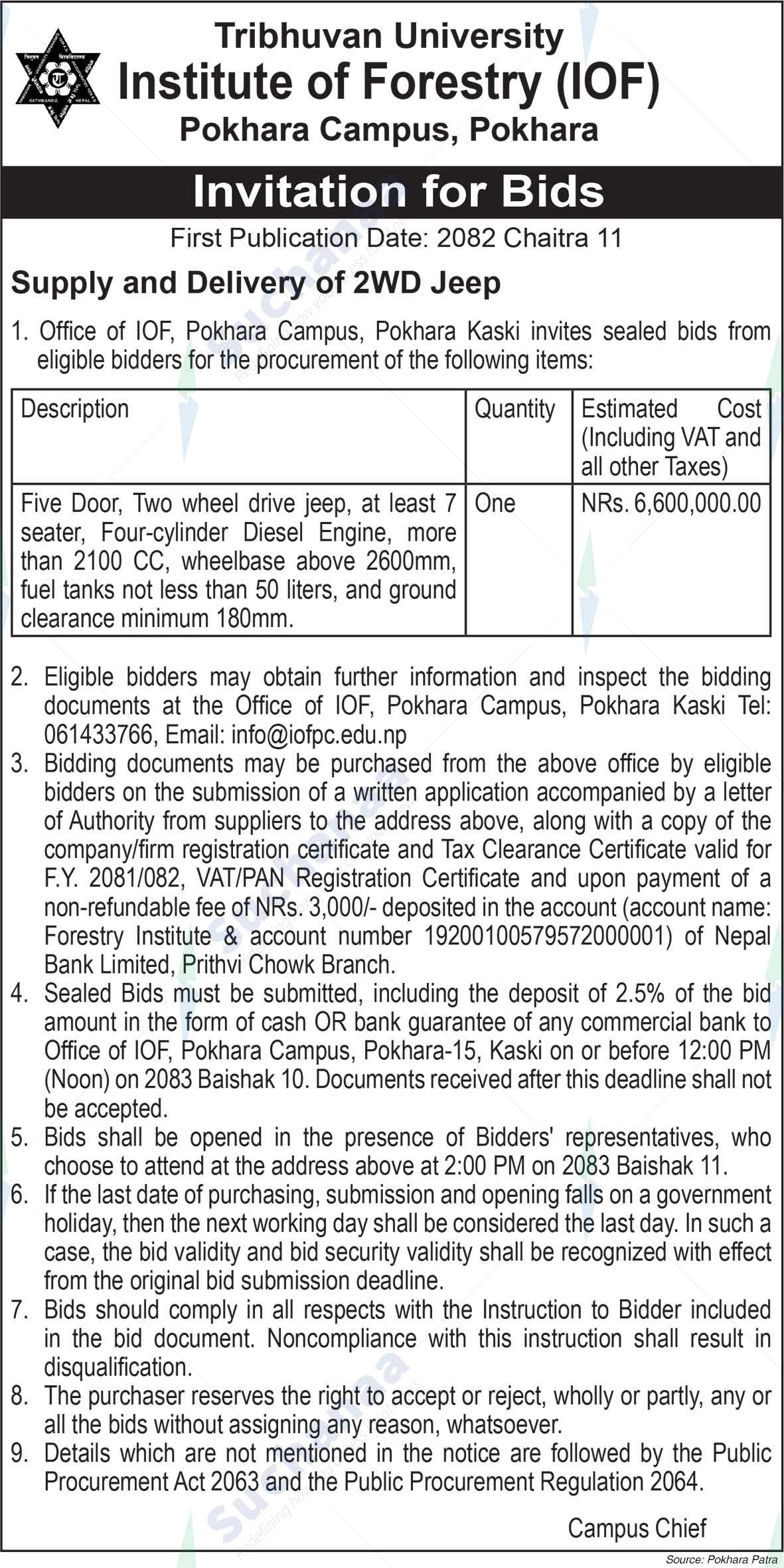 Tribhuvan University, Institute of Forestry