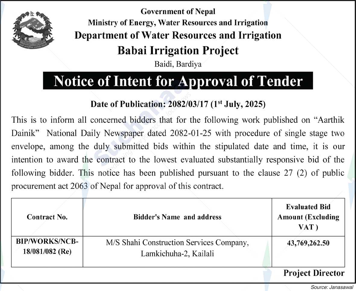 Babai Irrigation Project, Baidi