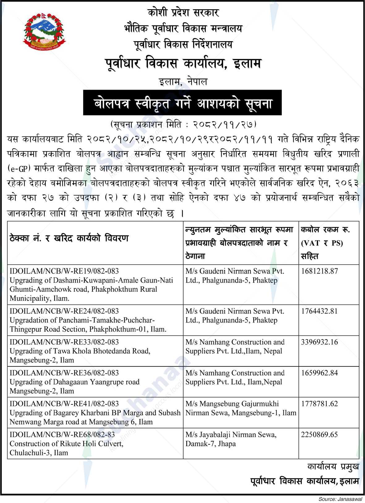 Infrastructure Development Office, Illam