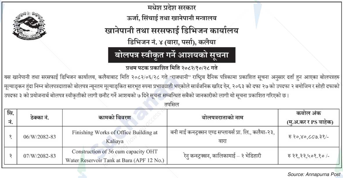 Water Supply and Sanitation Division Office, Kalaiya