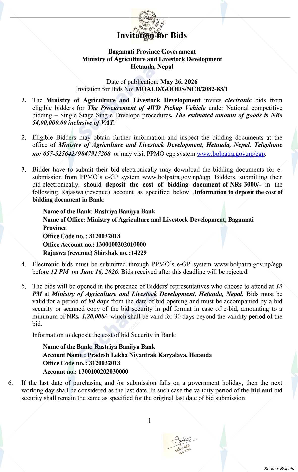 Ministry of Agriculture and Livestock Development, Bagmati