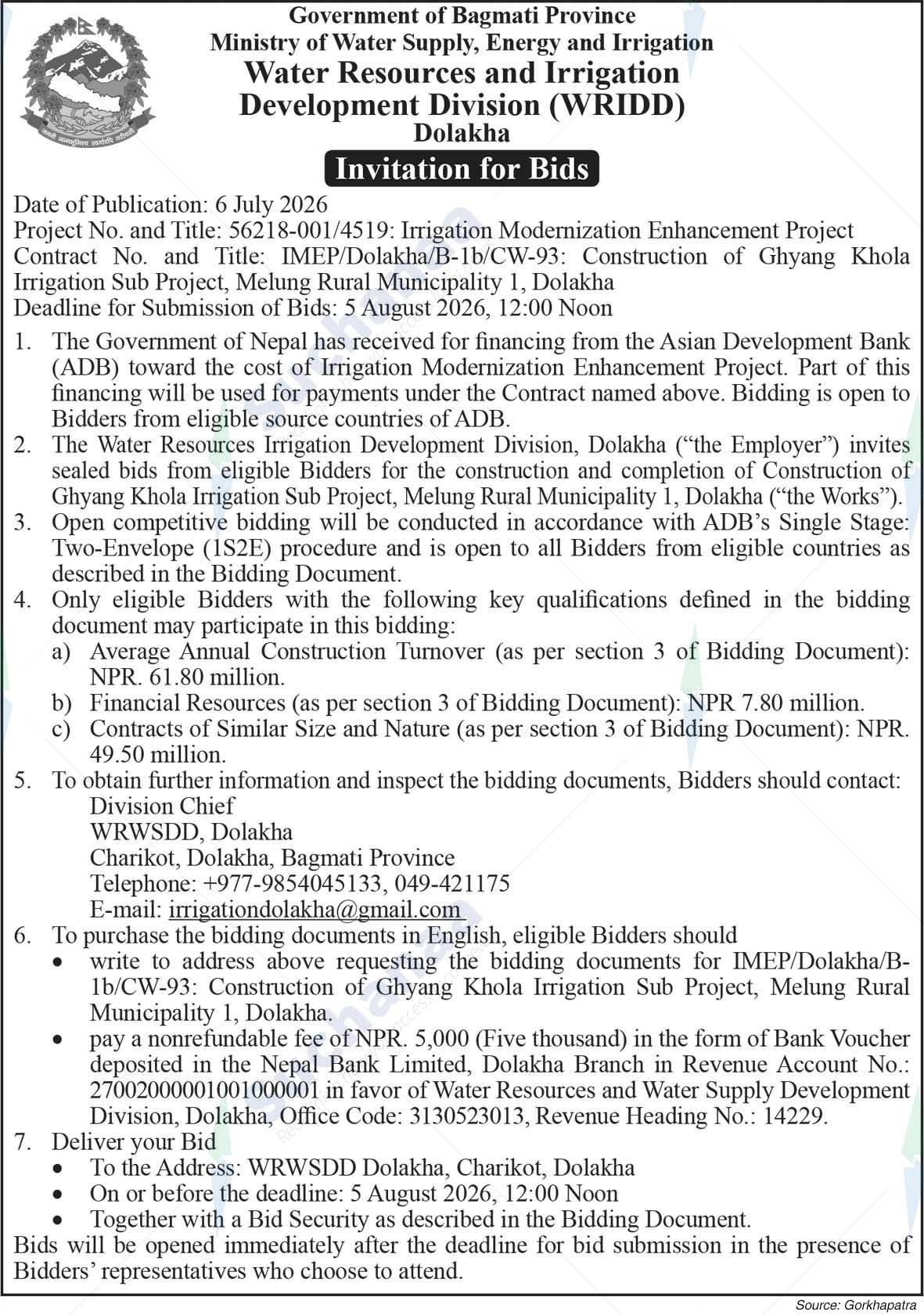 Water Resources and Irrigation Development Division (WRIDD), Dolakha