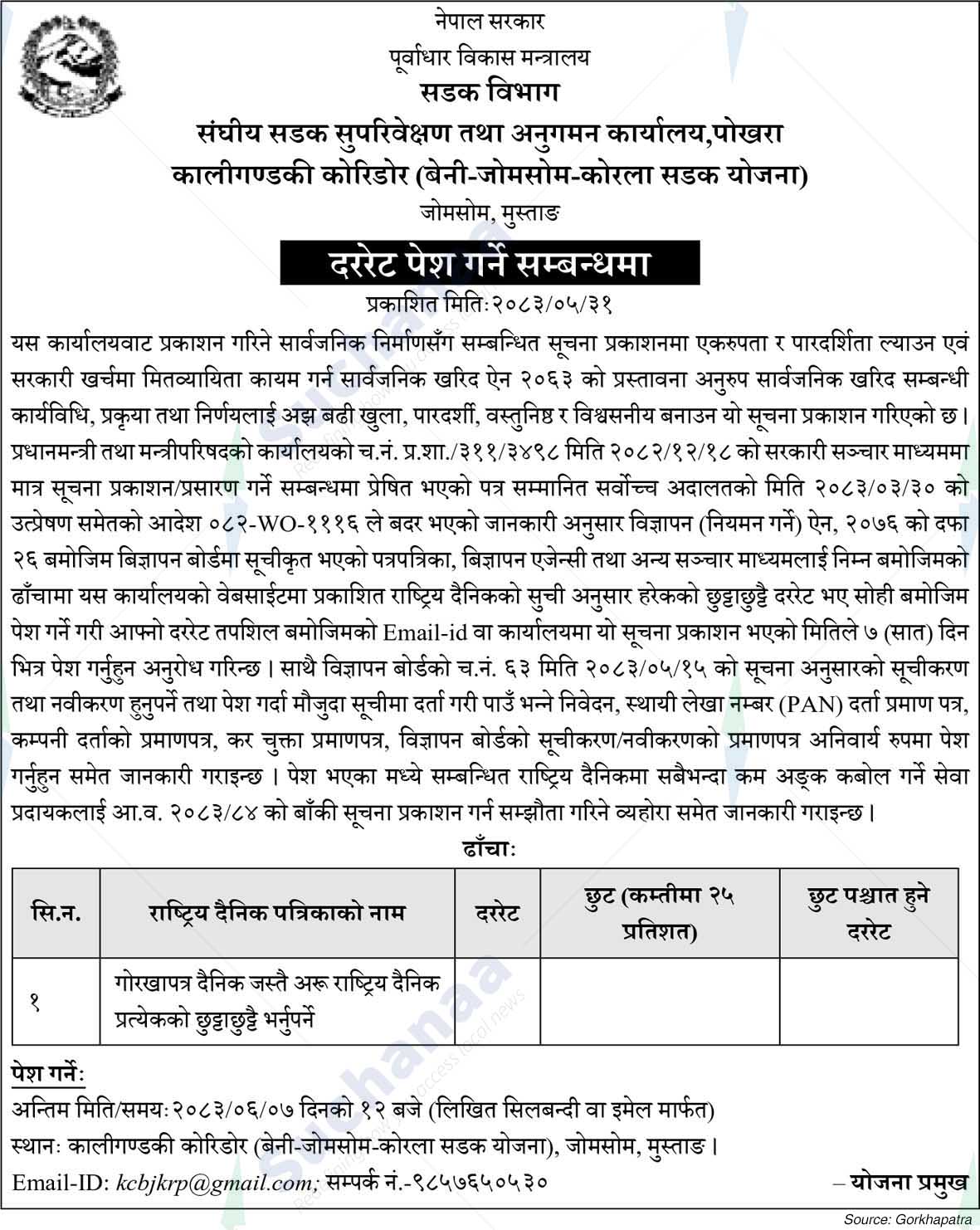 Kaligandaki Corridor (Beni-Jomsom-Korla Road Project)