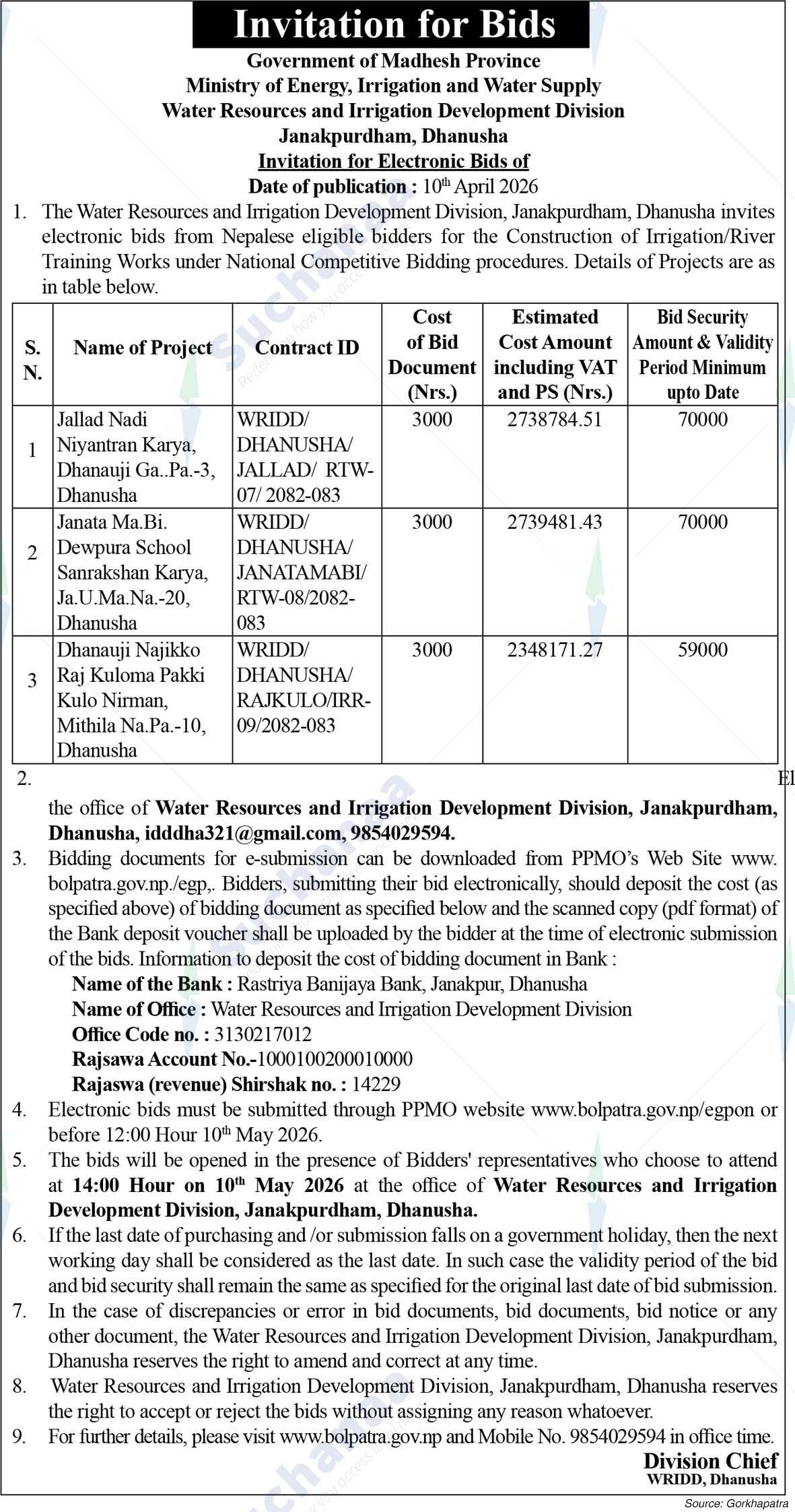 Water Resources and Irrigation Development Division, Janakpurdham, Dhanusha