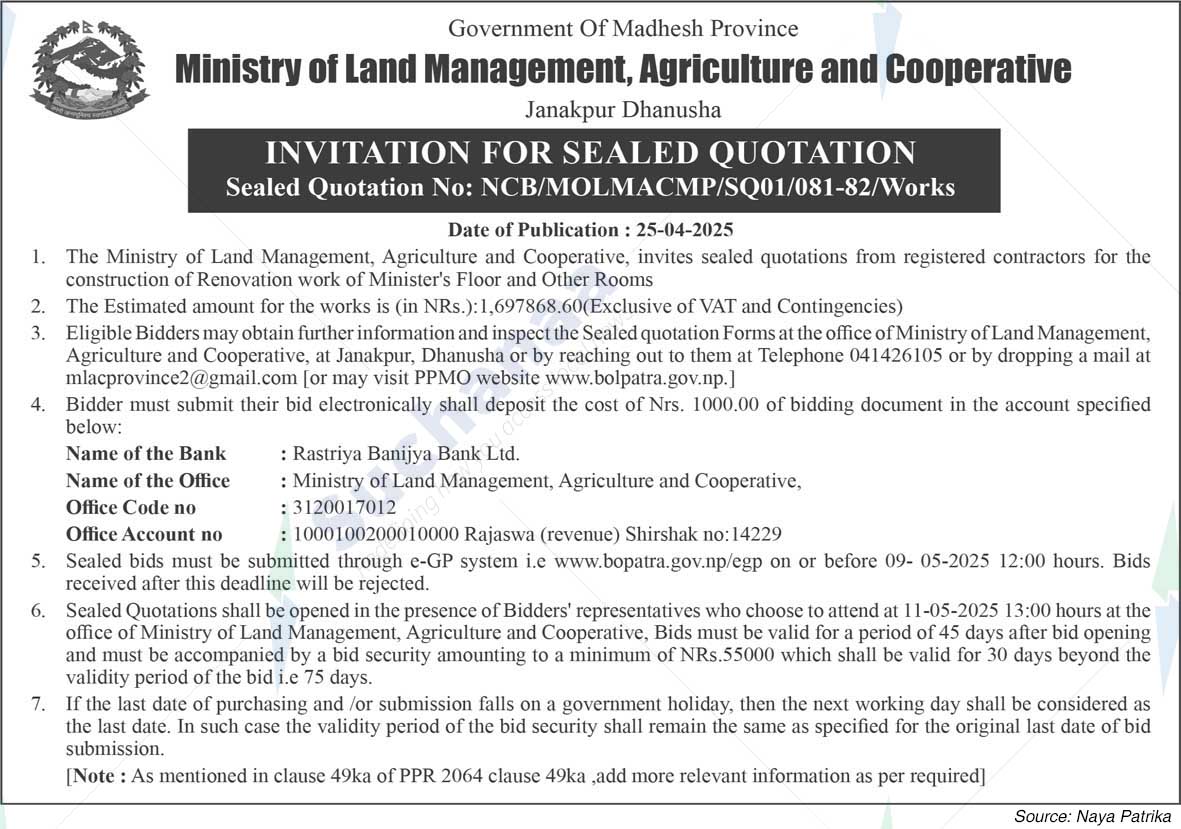 Ministry of Land Management, Agriculture and Cooperative