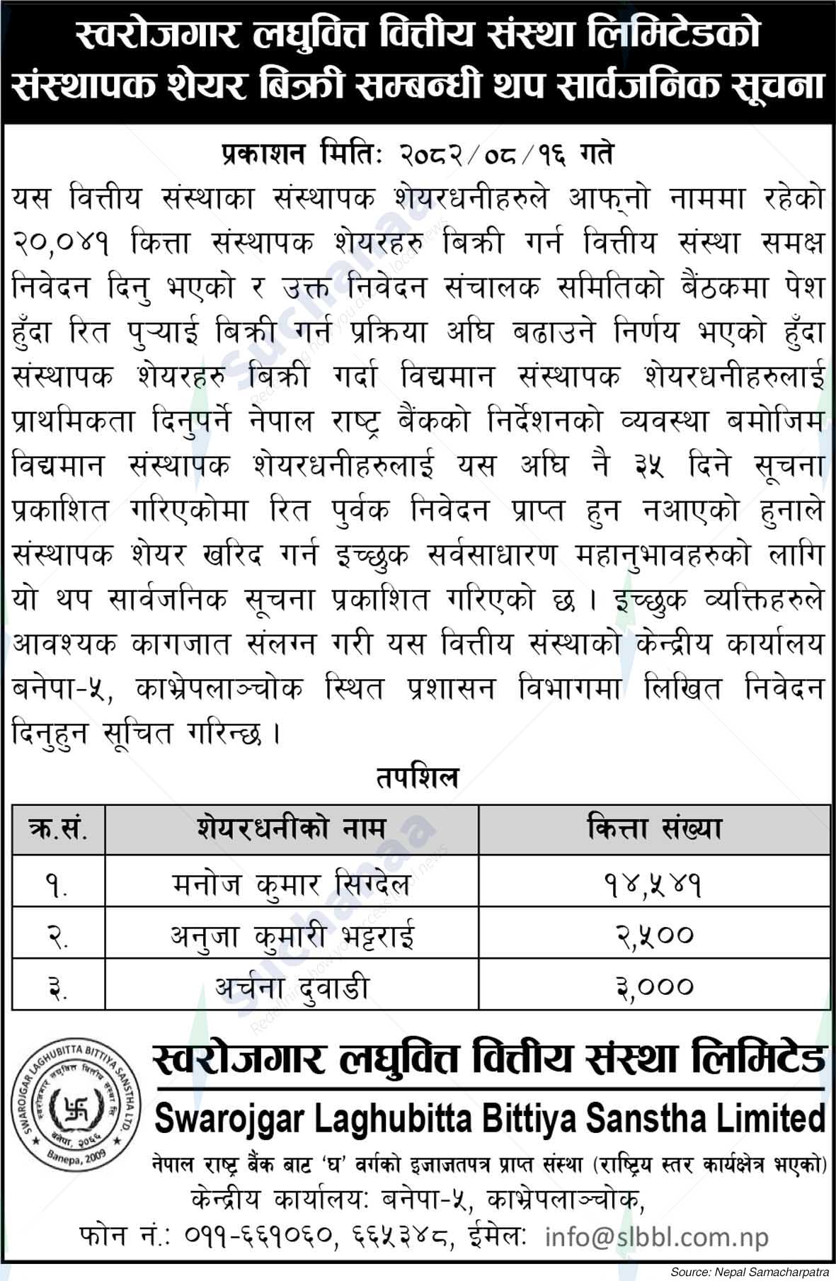 Swarojgar Laghubitta Bittiya Sanstha Limited