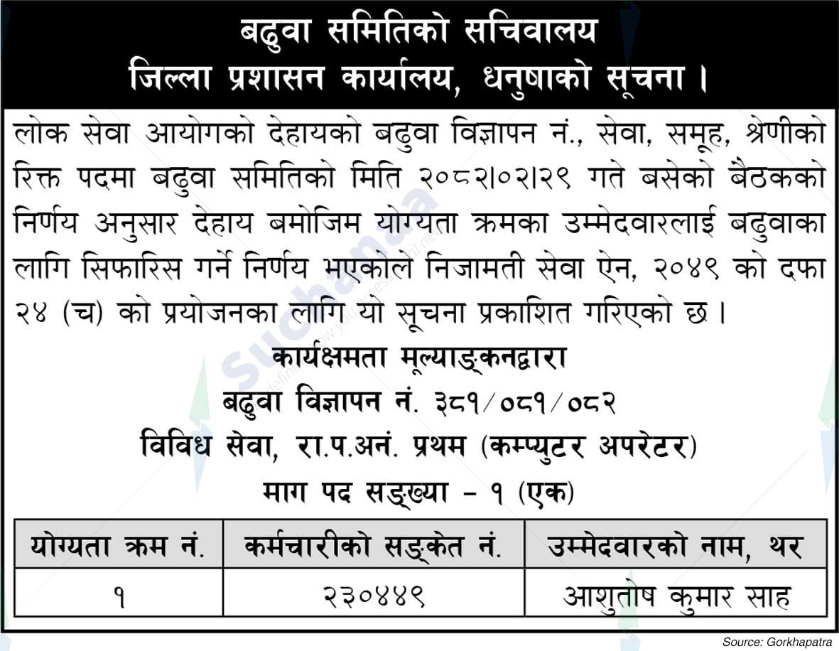 District Administration Office, Dhanusha
