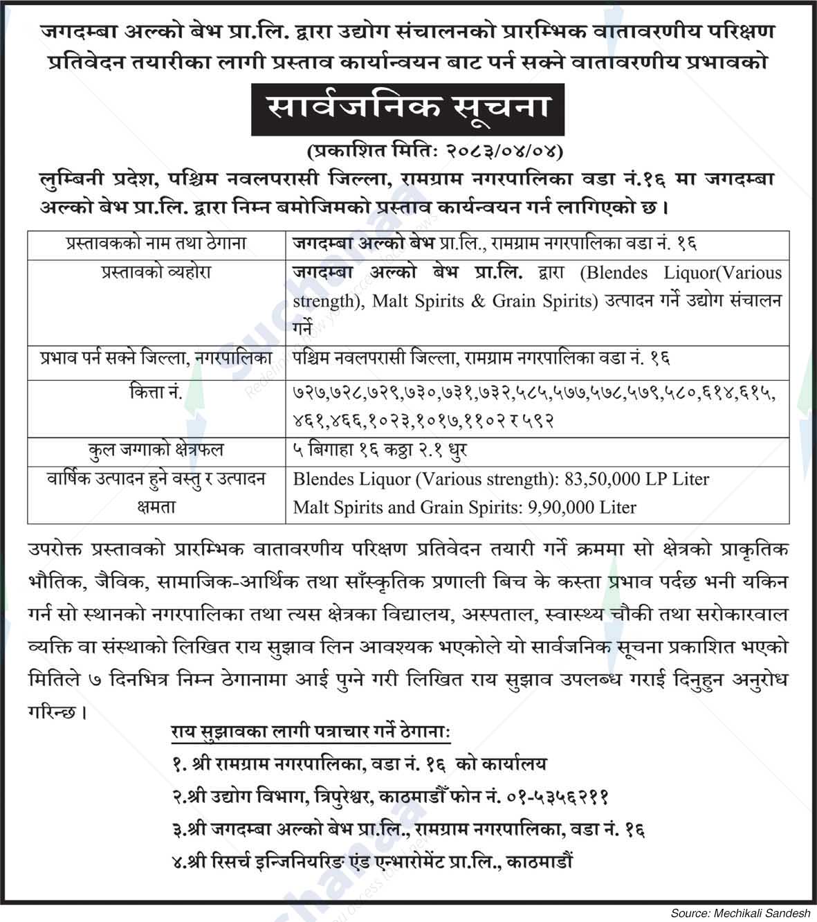 Jagadamba Alco Bev Pvt. Ltd.