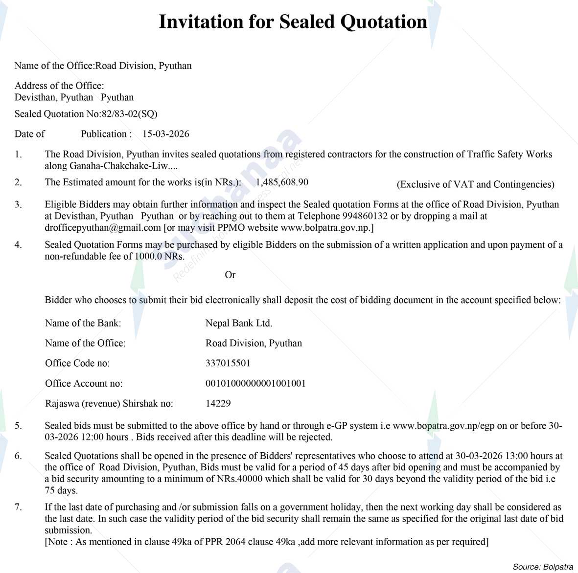 Road Division, Pyuthan