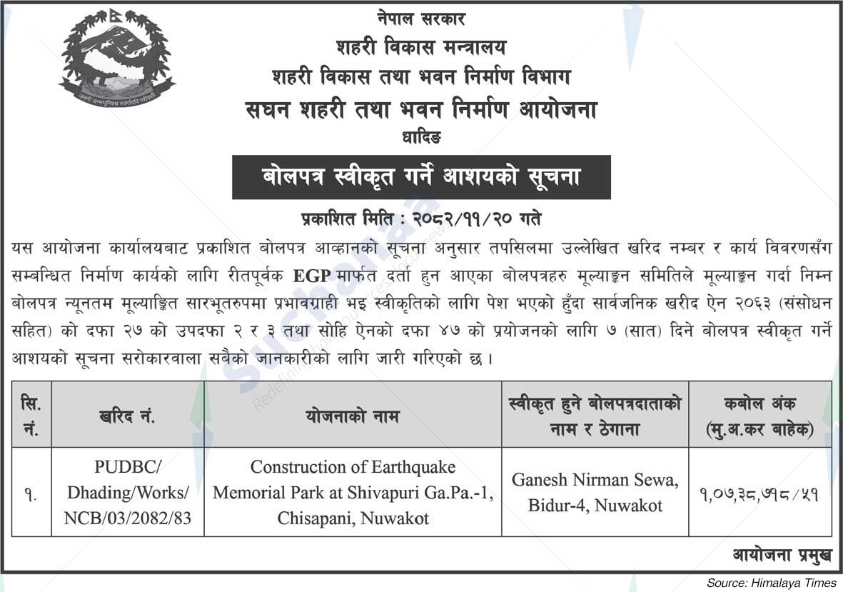 Intensive Urban and Building Construction Project, Dhading